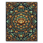 Ornate Emerald and Gold Lotus Medallion Rug