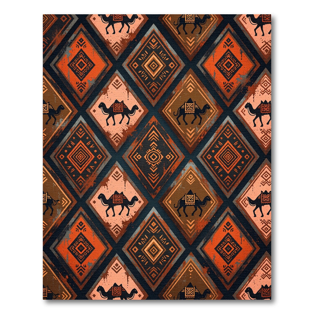 Rustic Desert Camel Geometric Diamond Area Rug