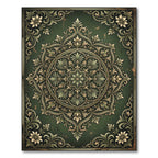 Dark Olive Ornate Floral Medallion Rug