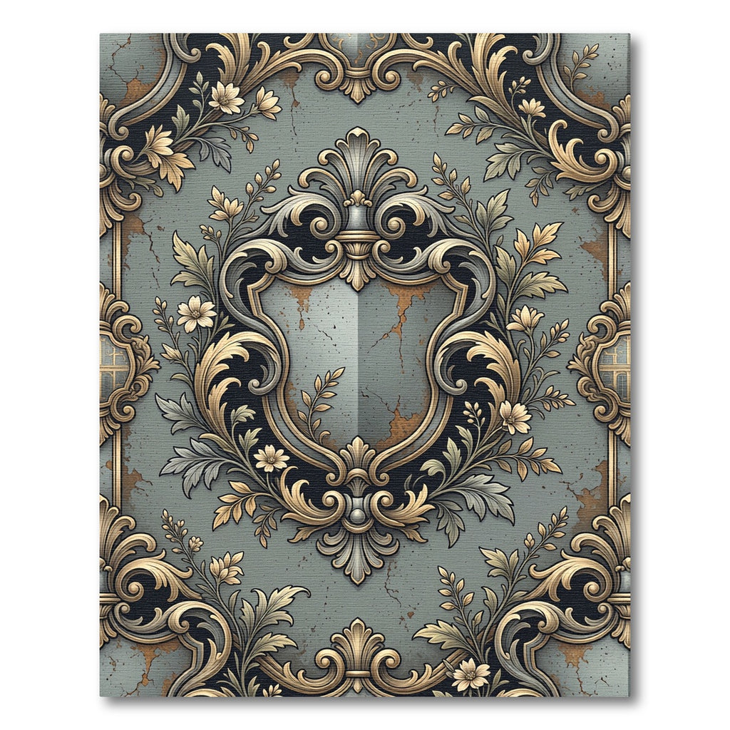 Ornate Gilded Floral Scrollwork Rug
