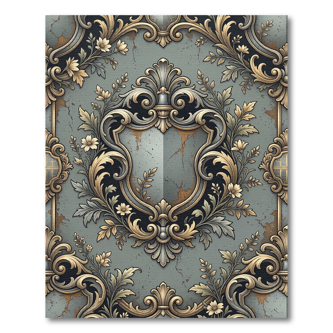 Ornate Gilded Floral Scrollwork Rug