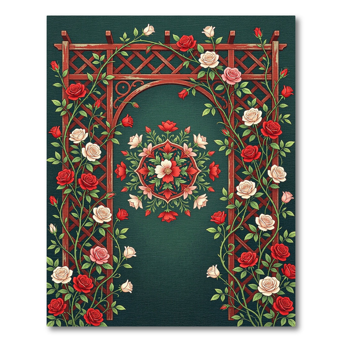 Crimson Rose Garden Floral Medallion Rug