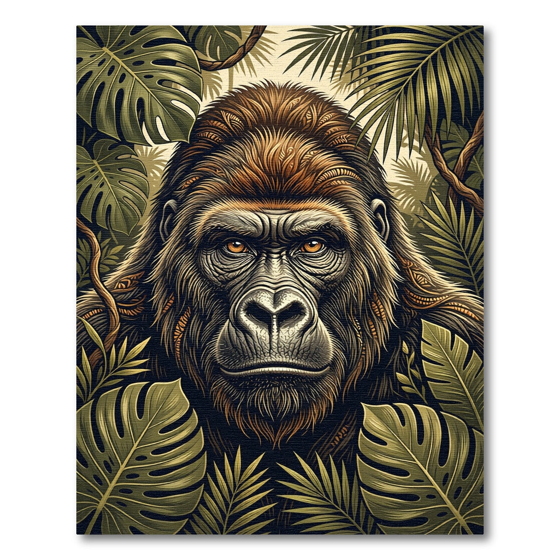 Majestic Golden Gorilla Tropical Jungle Rug