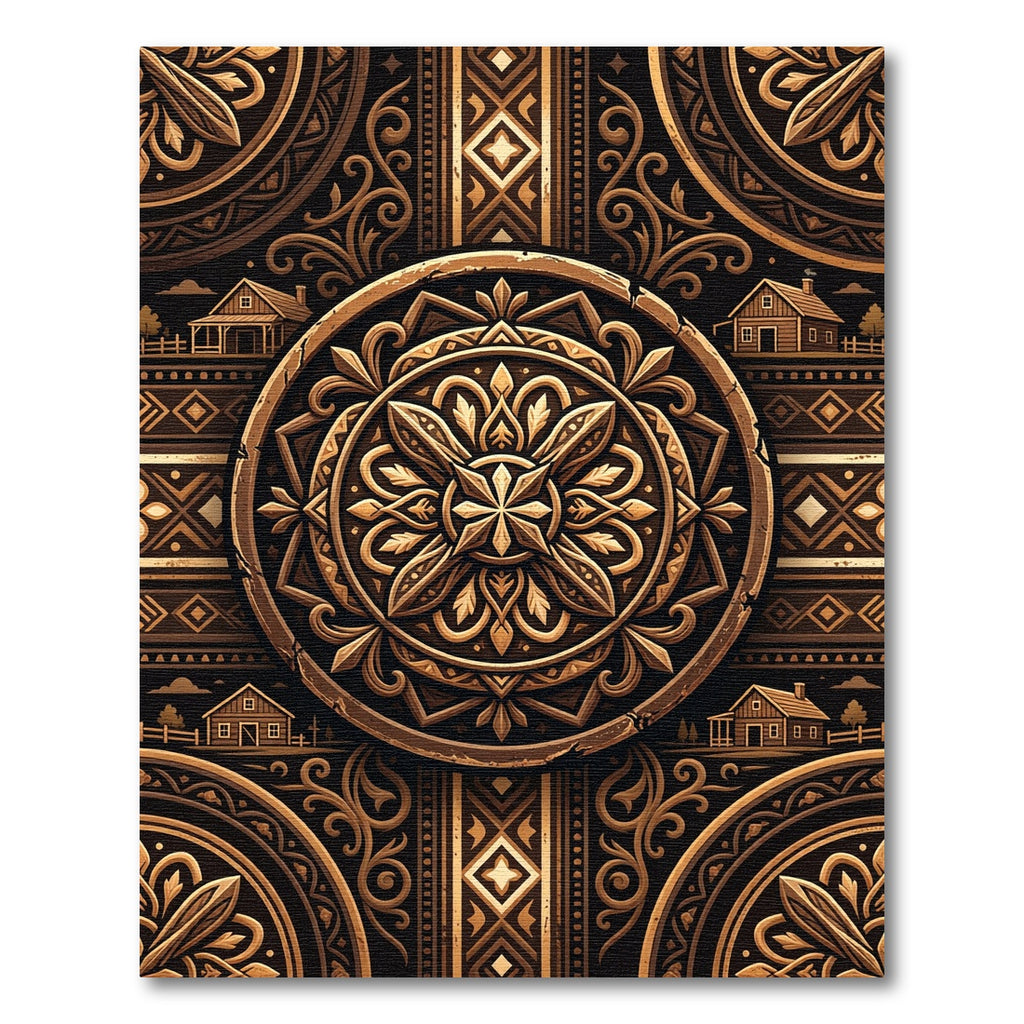 Bronze Ornamental Mandala Folk Cabin Rug