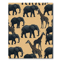 Black Savannah Elephant and Giraffe Illustration Rug