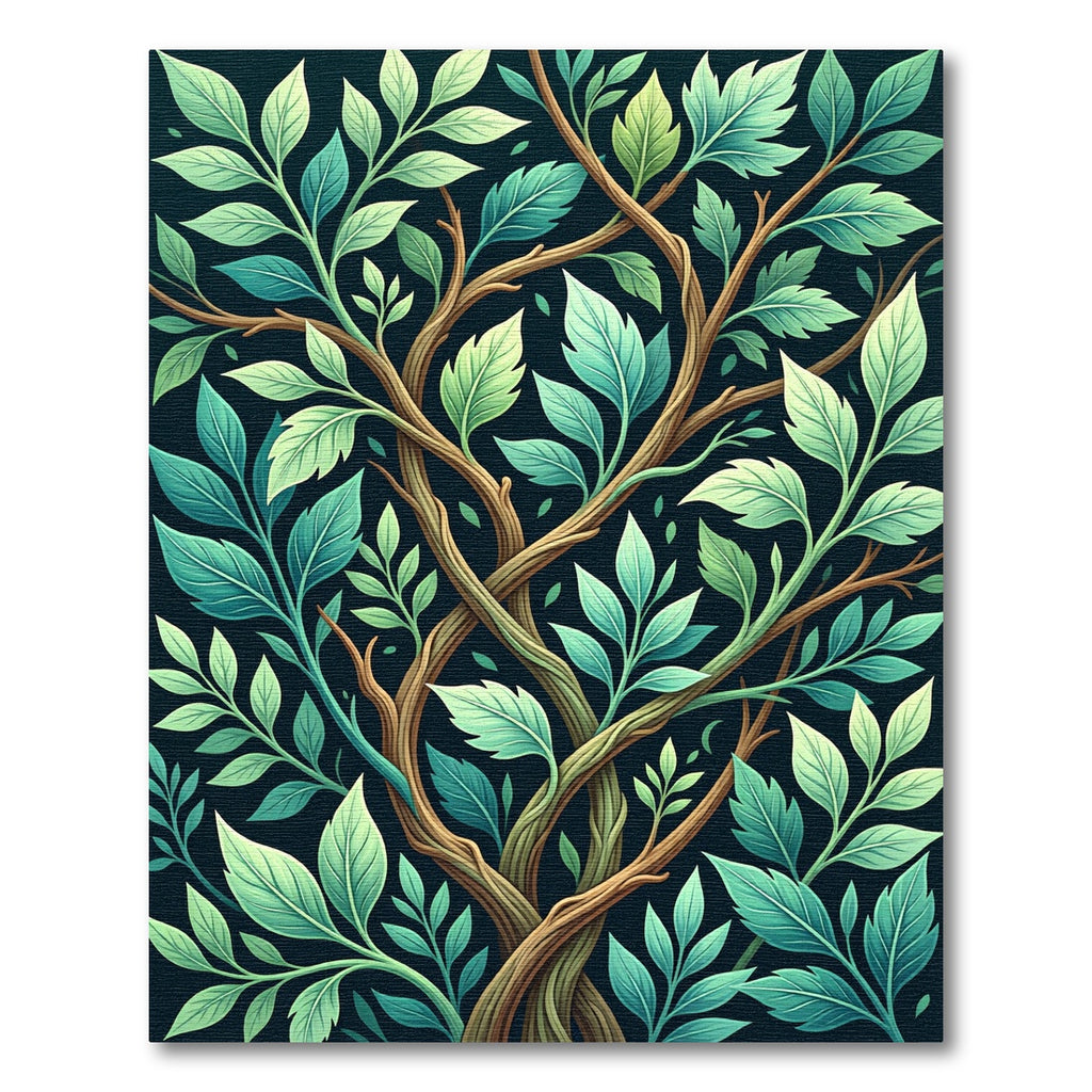 Verdant Twisting Branches Leafy Garland Rug