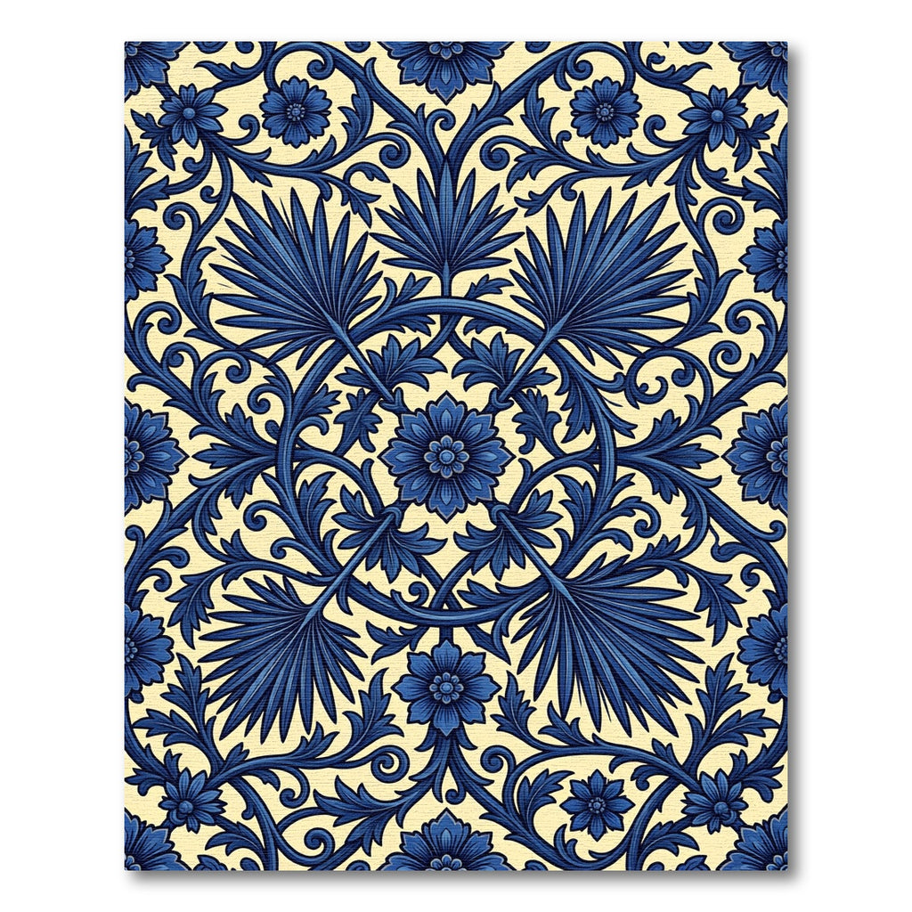 Deep Blue Floral Vine Composition Rug