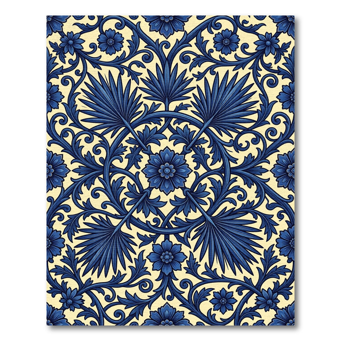 Deep Blue Floral Vine Composition Rug