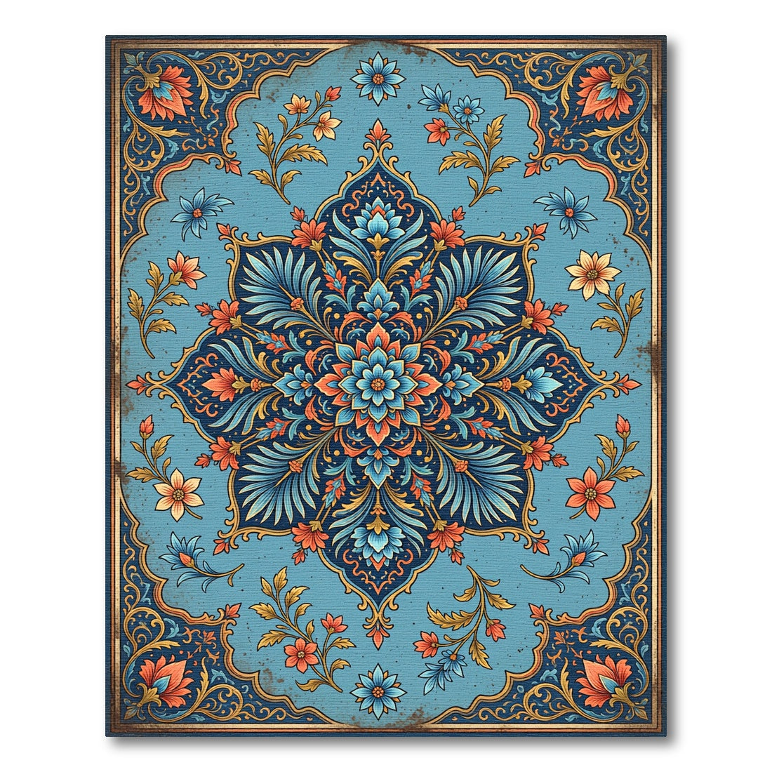 Azure Floral Medallion with Ornate Foliage Rug