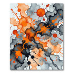 Vibrant Orange and Charcoal Ink Splatter Rug