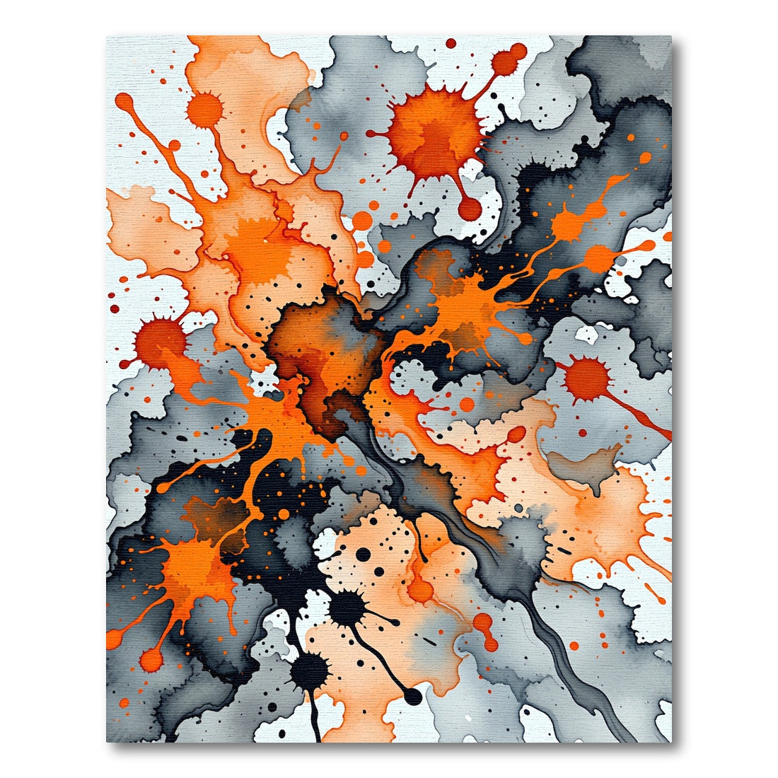 Vibrant Orange and Charcoal Ink Splatter Rug