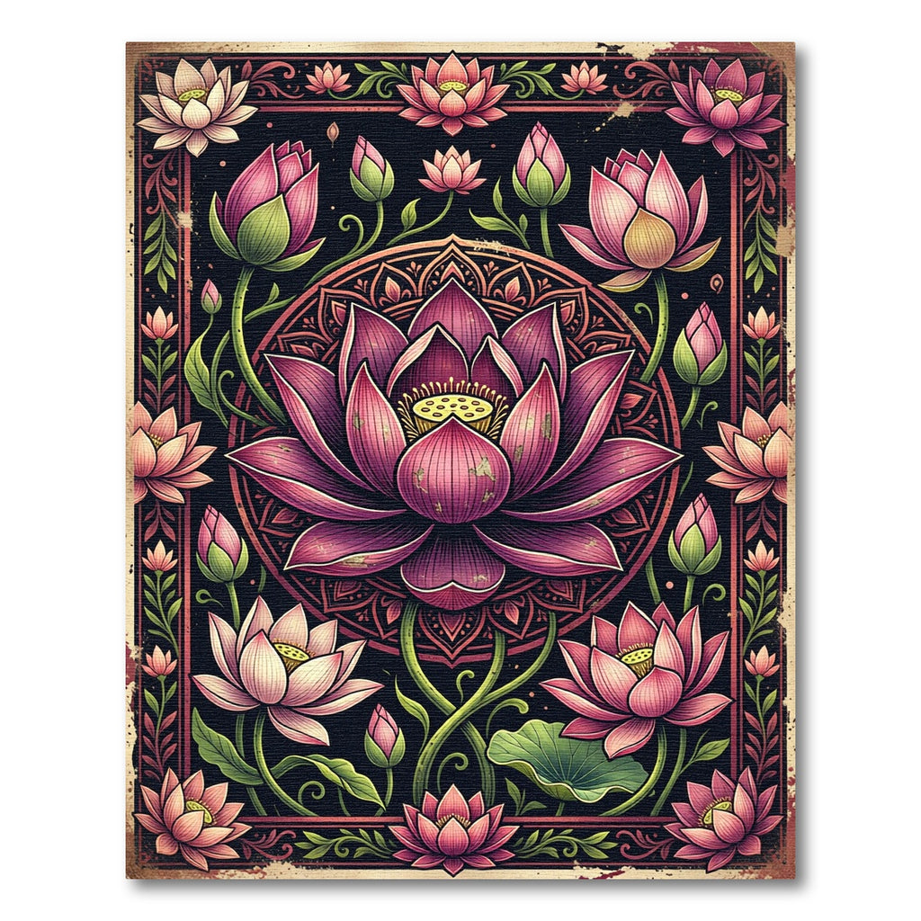 Ornate Pink Lotus Mandala Illustration Rug