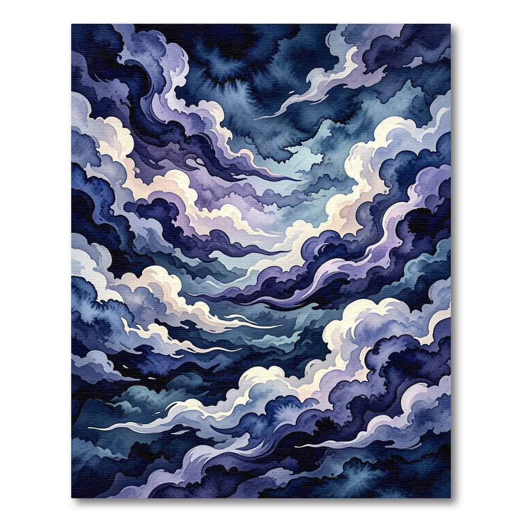 Dramatic Indigo Swirling Cloudscape Rug