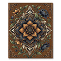 Ornate Golden Floral Dark Medallion Rug