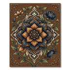 Ornate Golden Floral Dark Medallion Rug