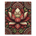 Crimson Lotus Mandala Black Background Rug