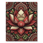 Crimson Lotus Mandala Black Background Rug