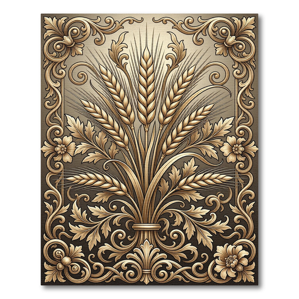 Ornate Golden Wheat Bundle Scrollwork Rug