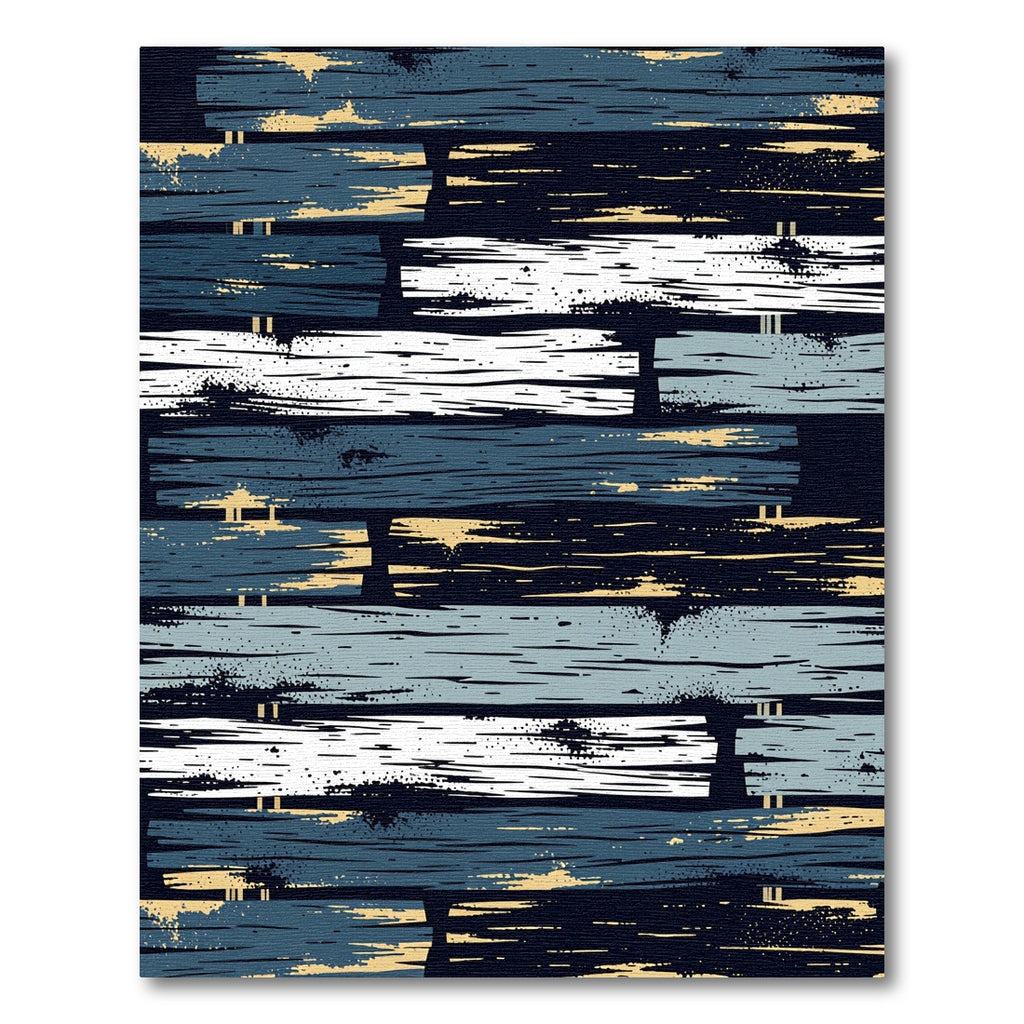 Textured Blue and Cream Slatted Planks Rug