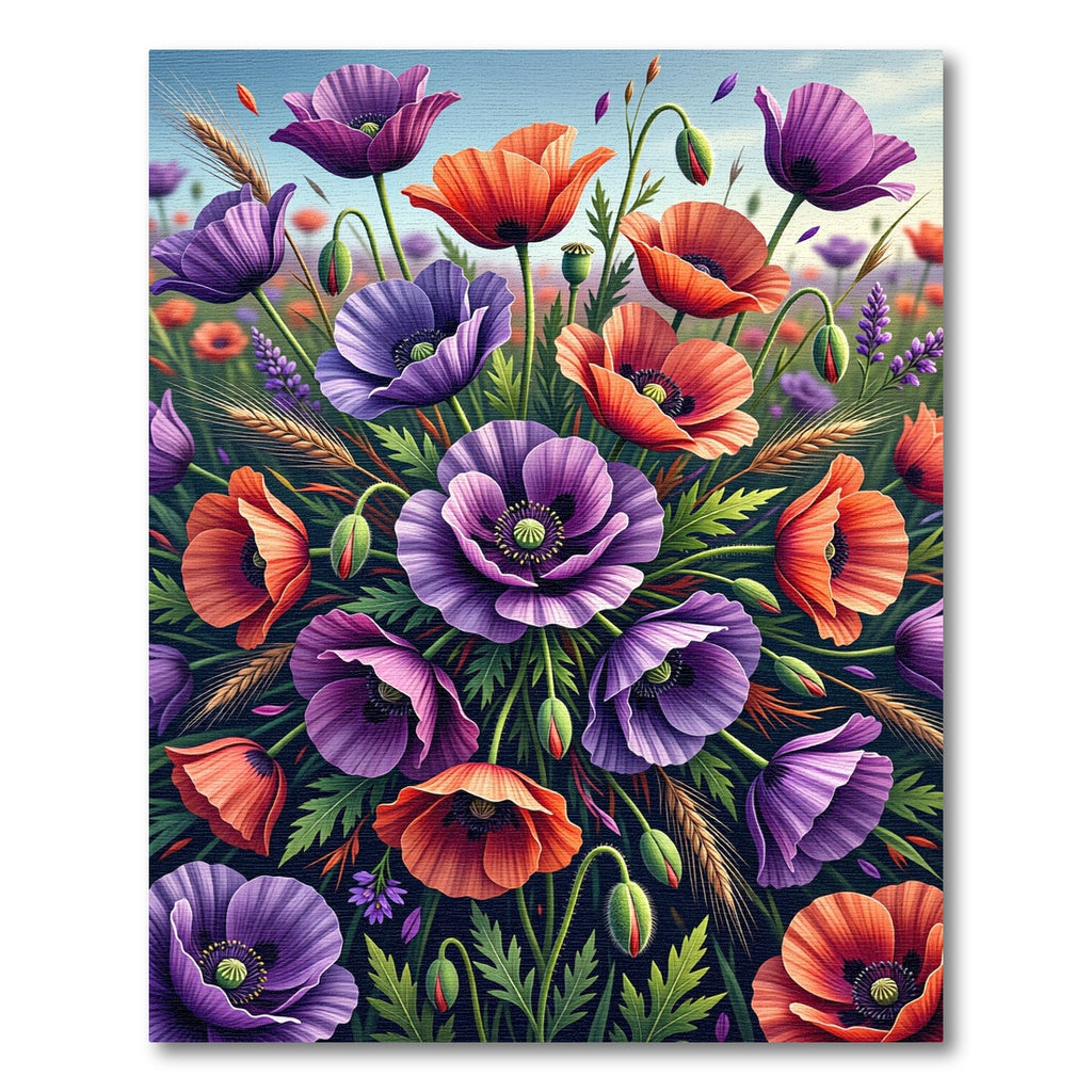 Vibrant Purple and Orange Poppy Garden Rug