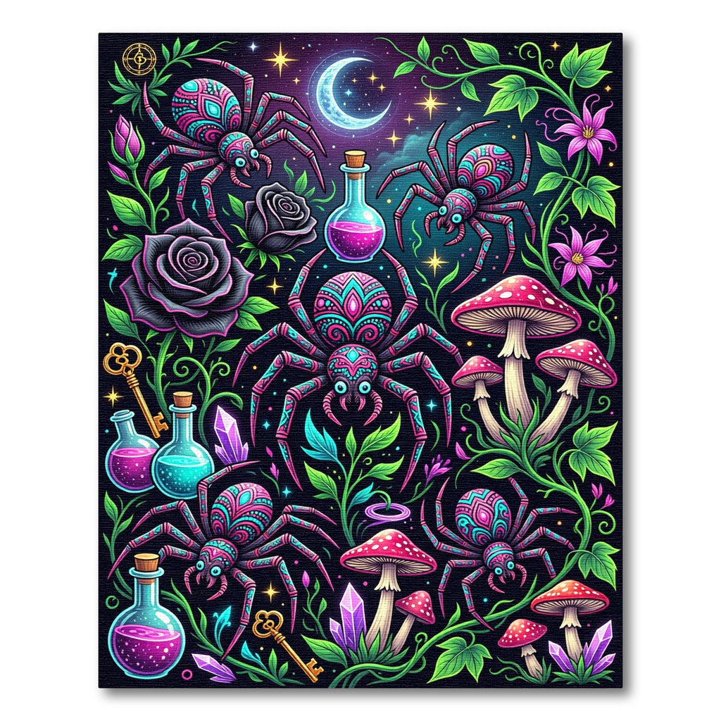 Neon Spider Enchanted Garden Forest Rug