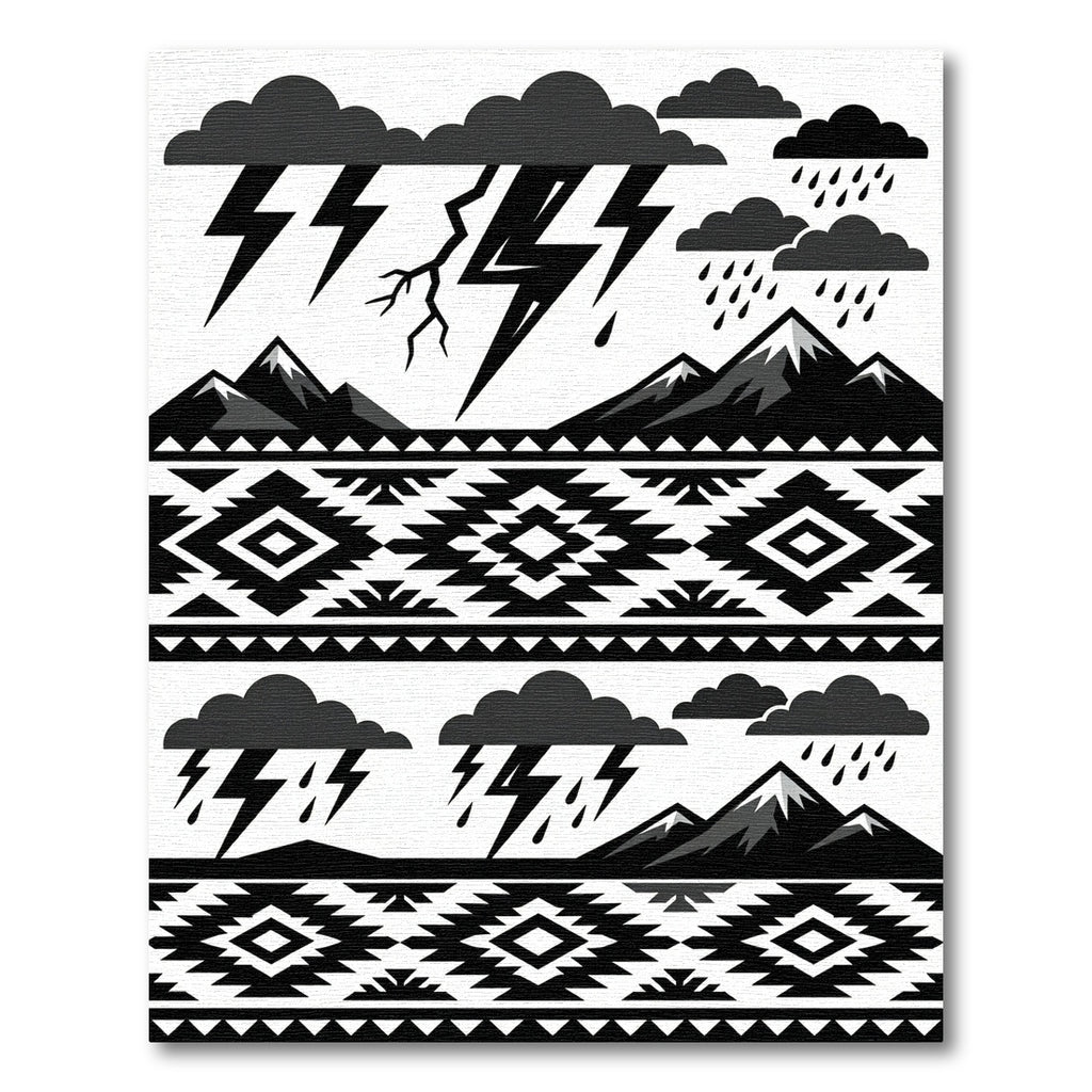 Monochromatic Tribal Storm Mountains Rug