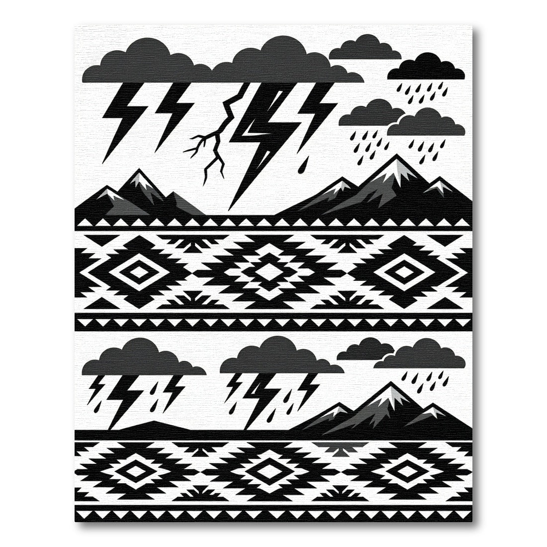 Monochromatic Tribal Storm Mountains Rug