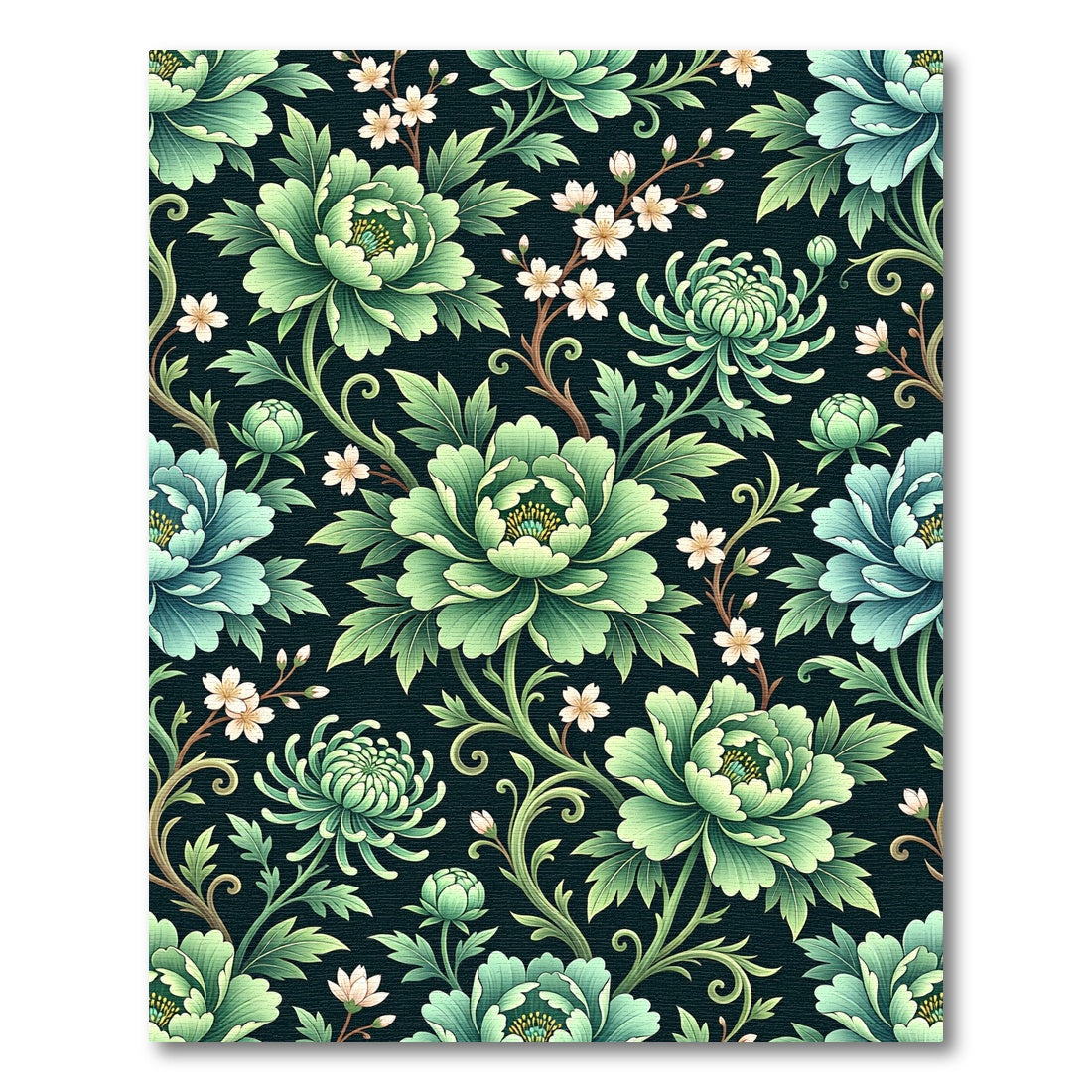 Emerald Green Floral Scroll Rug