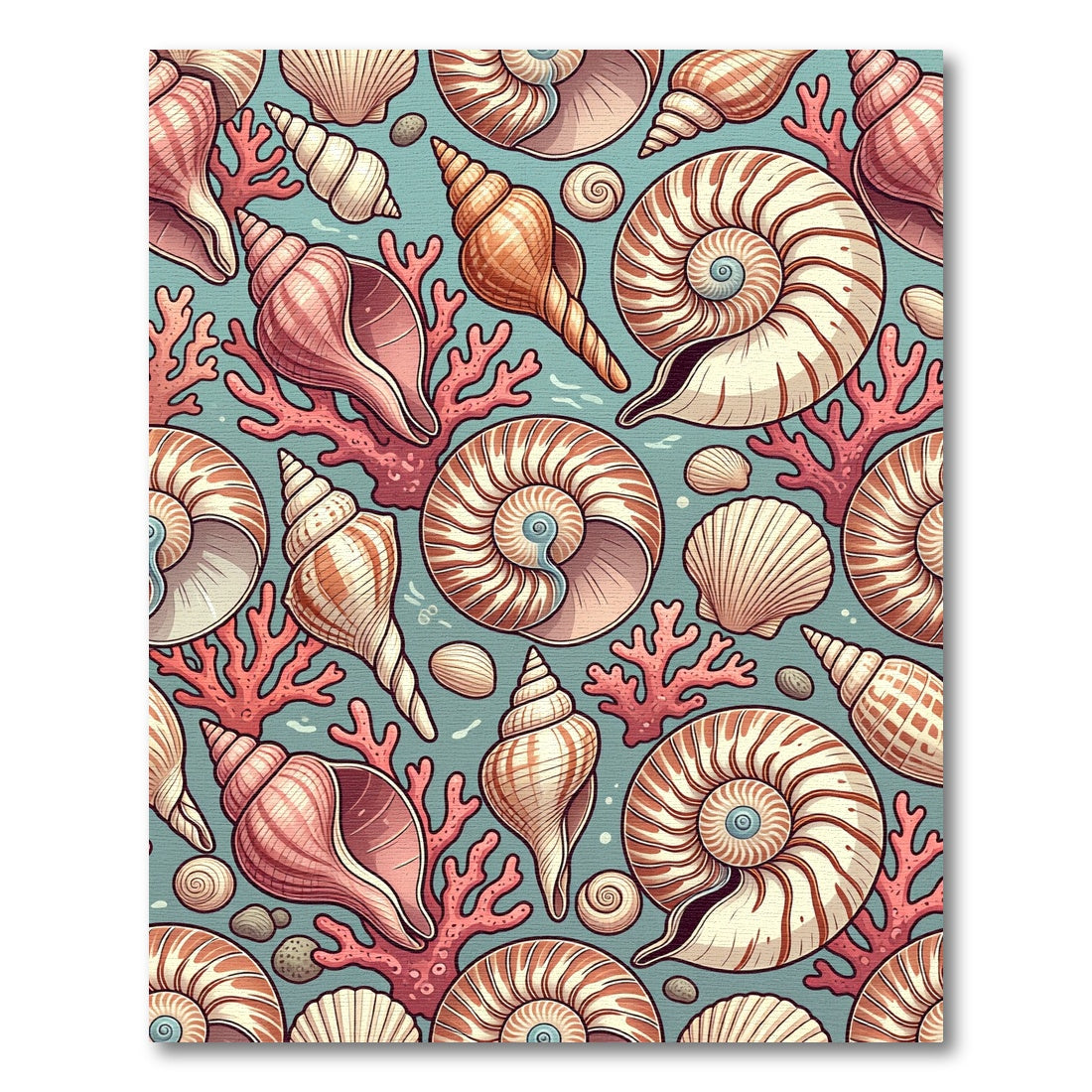 Coastal Seashells and Coral Ocean Art Rug