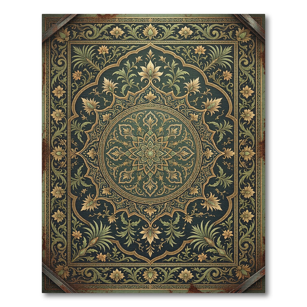 Elegant Emerald Ornate Floral Medallion Rug