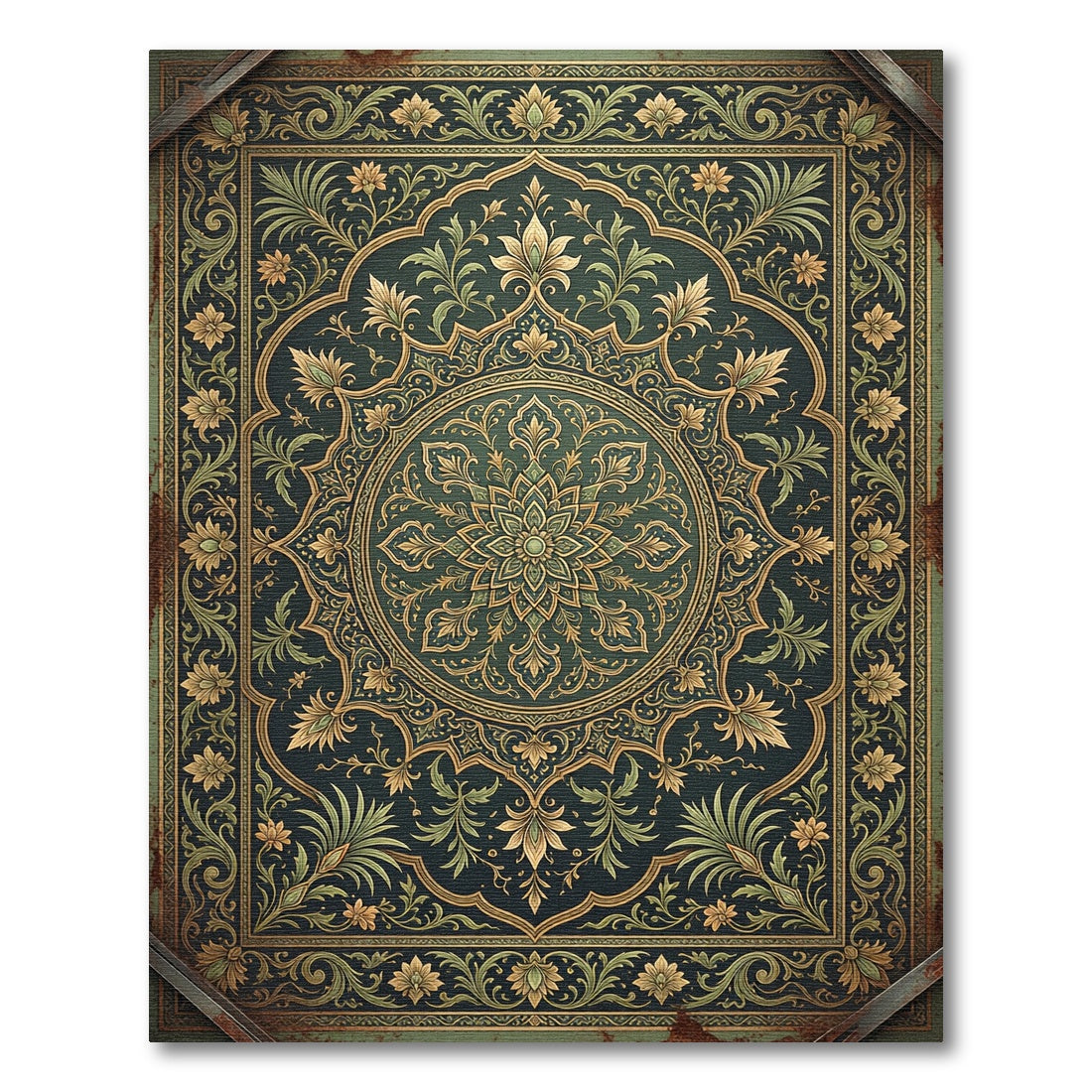 Elegant Emerald Ornate Floral Medallion Rug