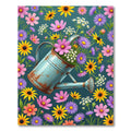 Rustic Teal Watering Can Floral Field Rug