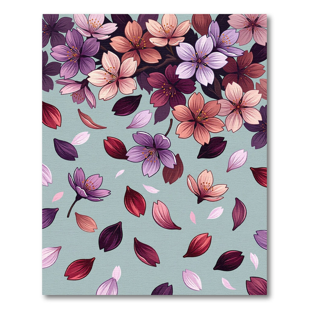 Vibrant Floral Blossom Falling Petals Rug