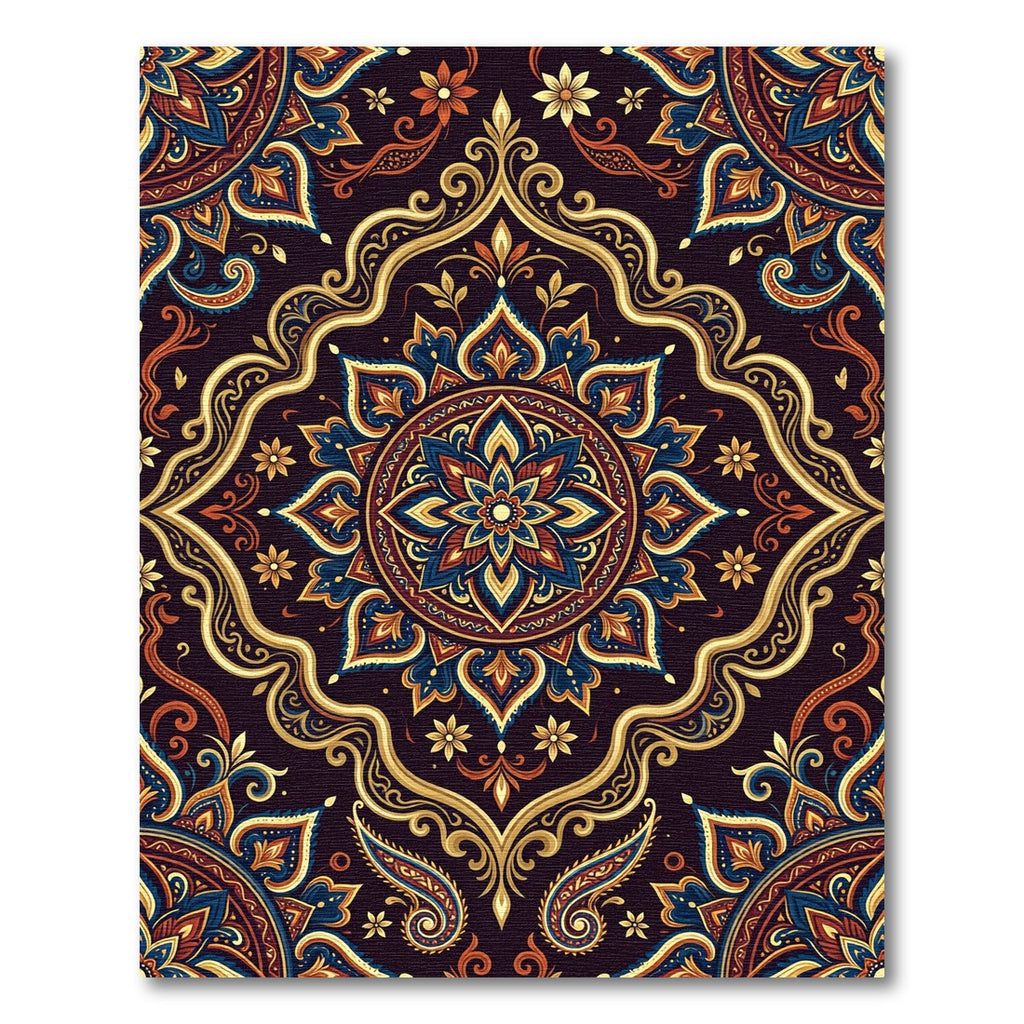 Ornate Midnight Floral Medallion Gold Accents Rug