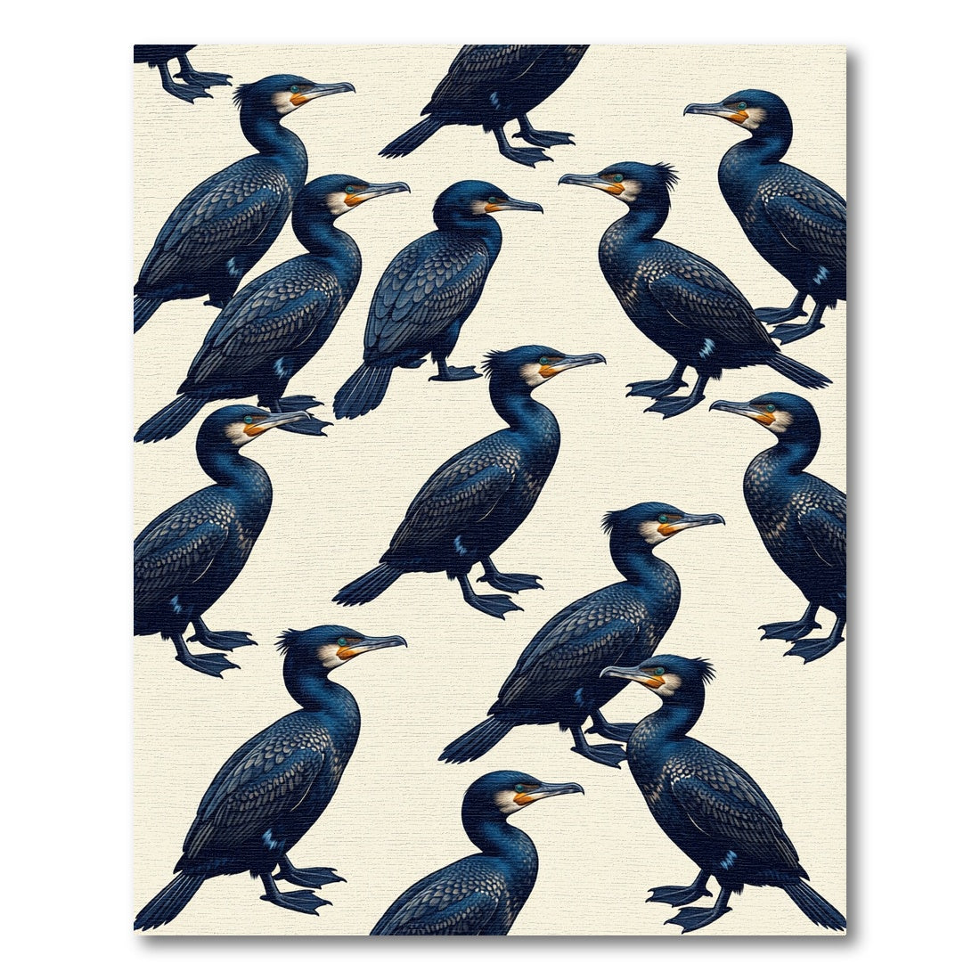 Elegant Cobalt Cormorant Avian Illustration Rug