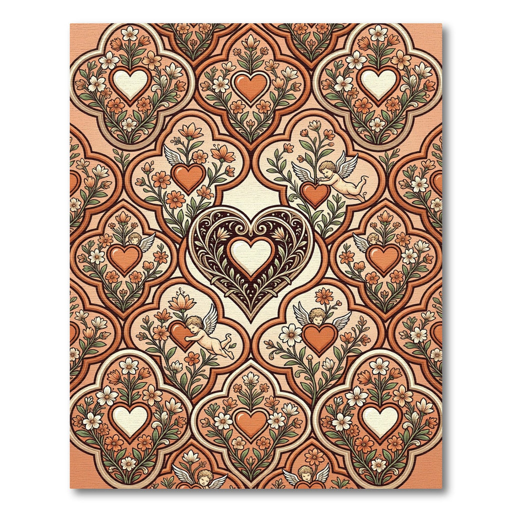 Romantic Heart Floral Cupid Tile Rug
