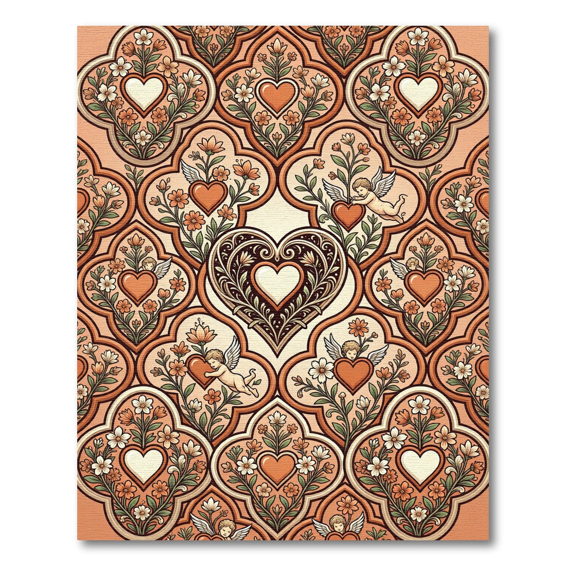 Romantic Heart Floral Cupid Tile Rug
