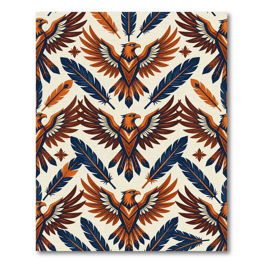 Geometric Eagle and Feather Art Deco Rug