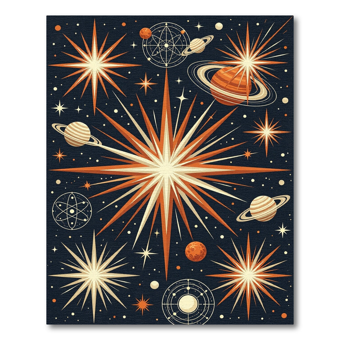 Celestial Mid Century Retro Starry Night Rug
