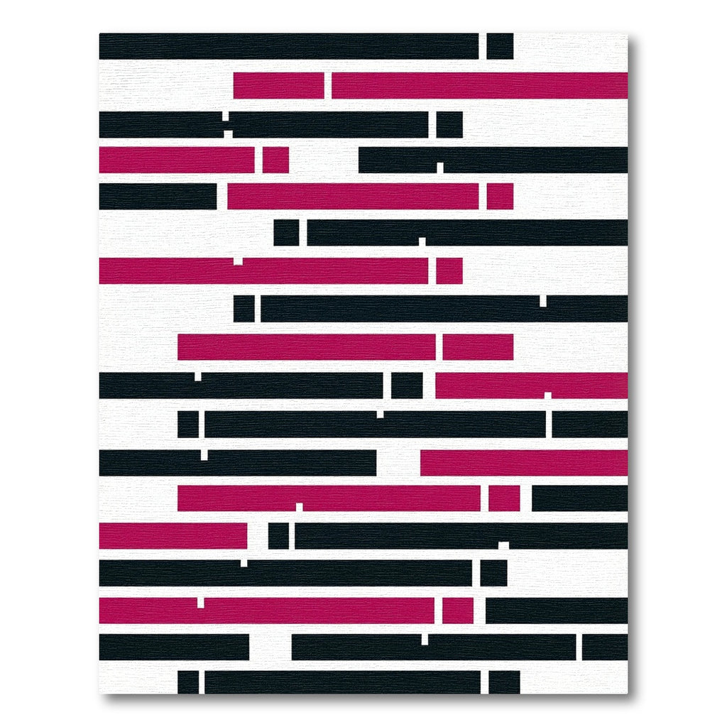 Modern Magenta and Black Horizontal Stripe Rug