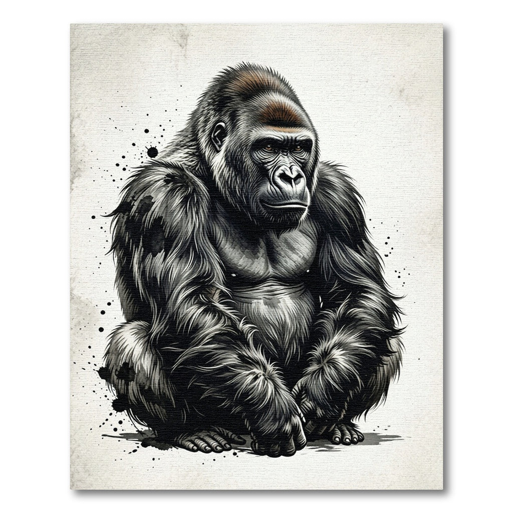 Charcoal Silver Majestic Gorilla Portrait Rug