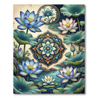 Elegant Blue Lotus Mandala Floral Rug