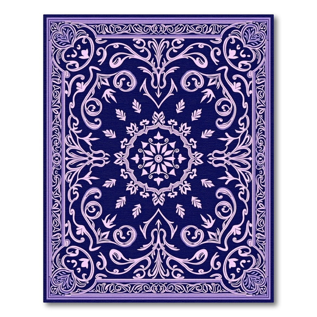 Deep Blue Floral Medallion Scrollwork Rug