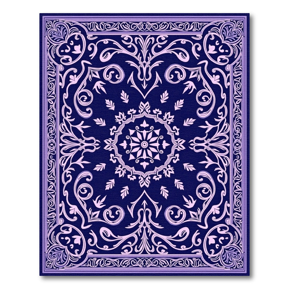 Deep Blue Floral Medallion Scrollwork Rug