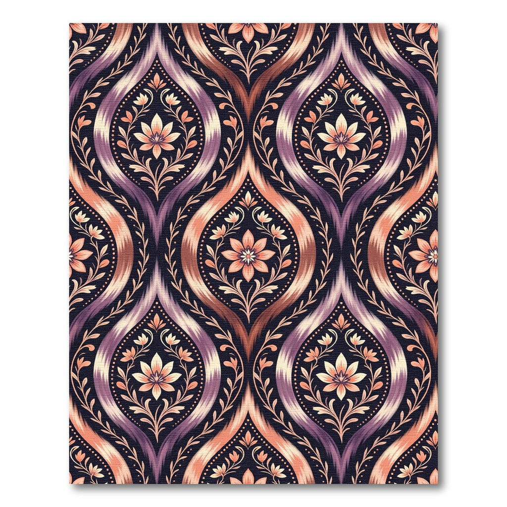 Purple Peach Ikat Floral Medallion Rug