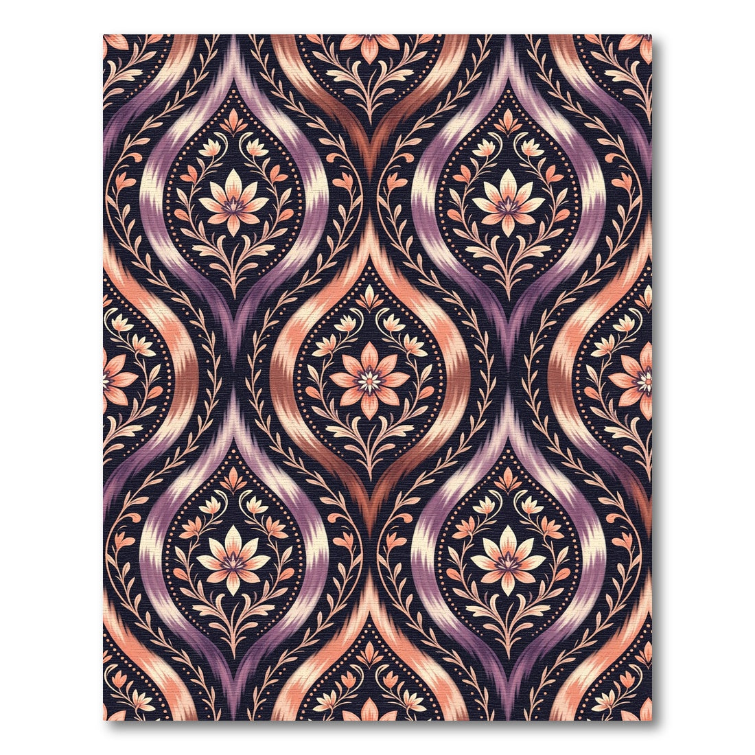Purple Peach Ikat Floral Medallion Rug