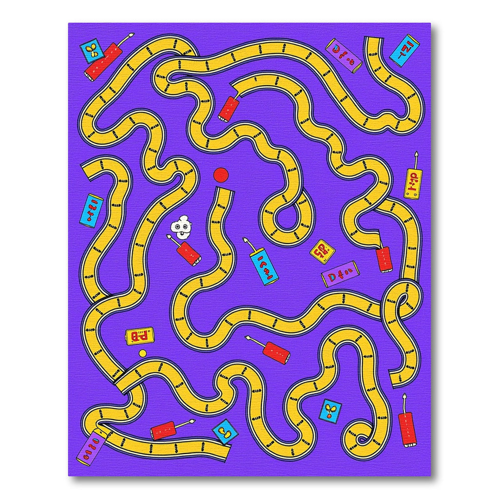 Playful Purple Yellow Maze Road Rug