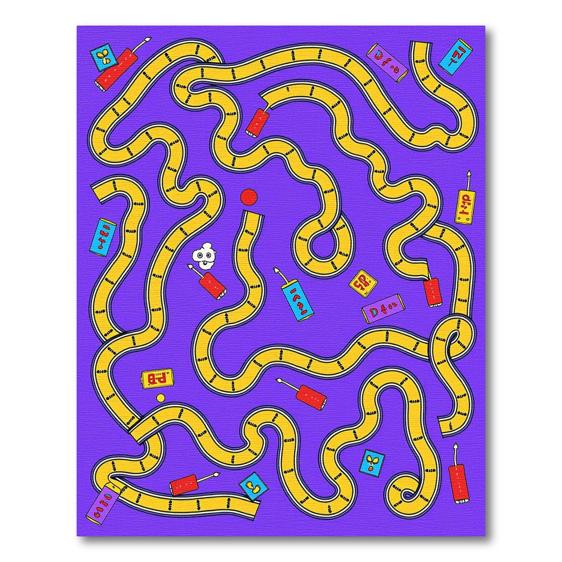 Playful Purple Yellow Maze Road Rug