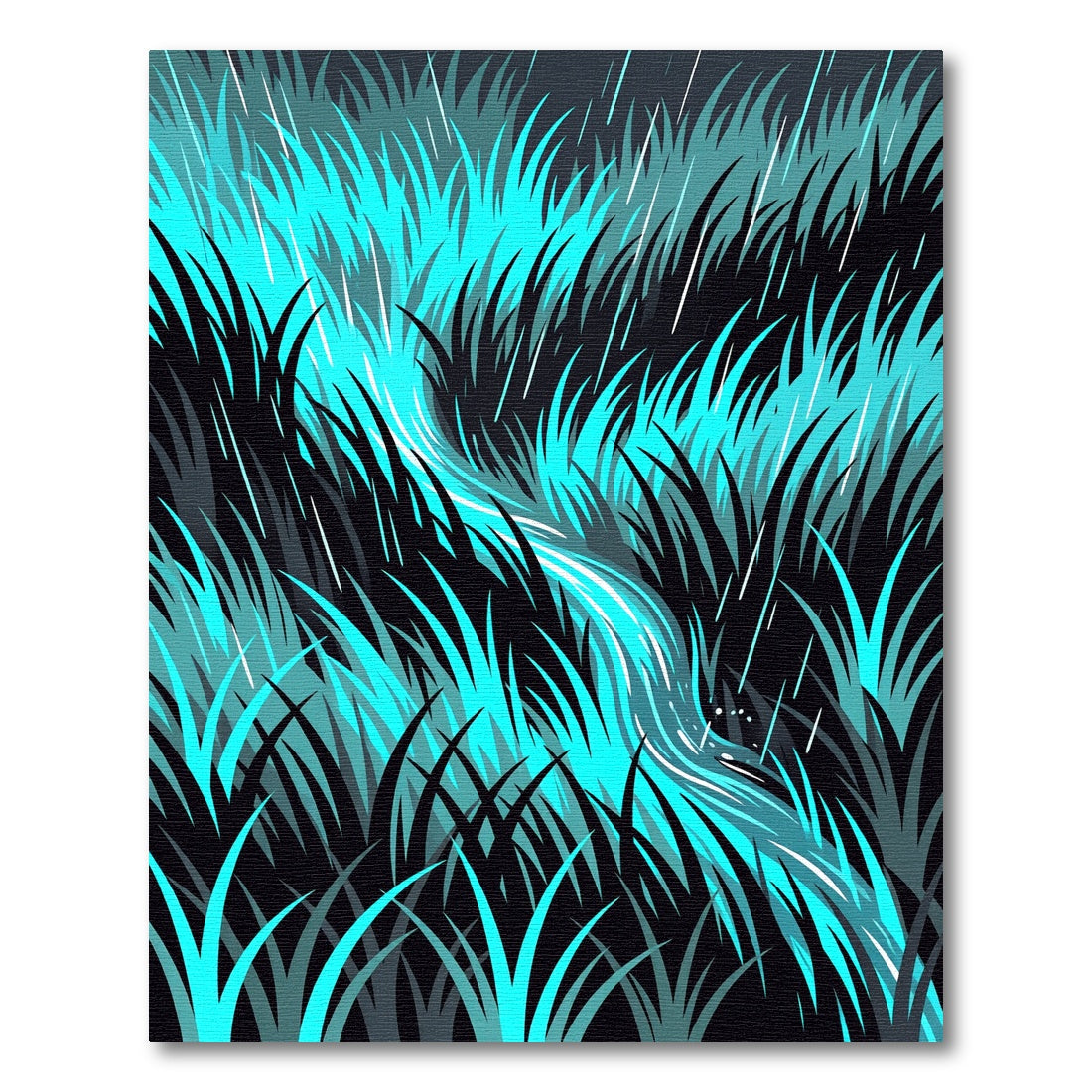 Electric Blue Abstract Grass Meadow Rug