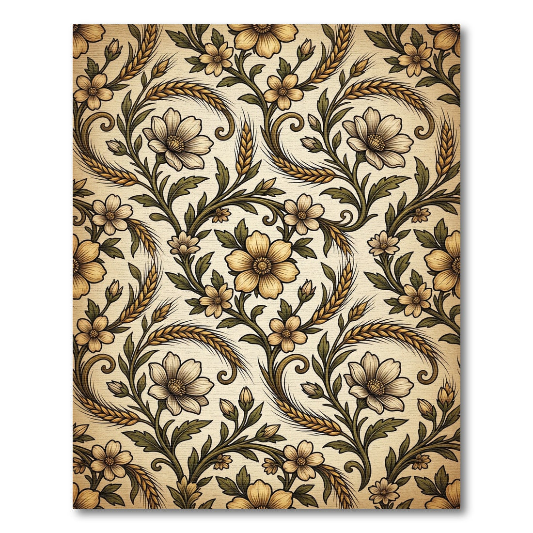 Golden Wheat Floral Vine Rug